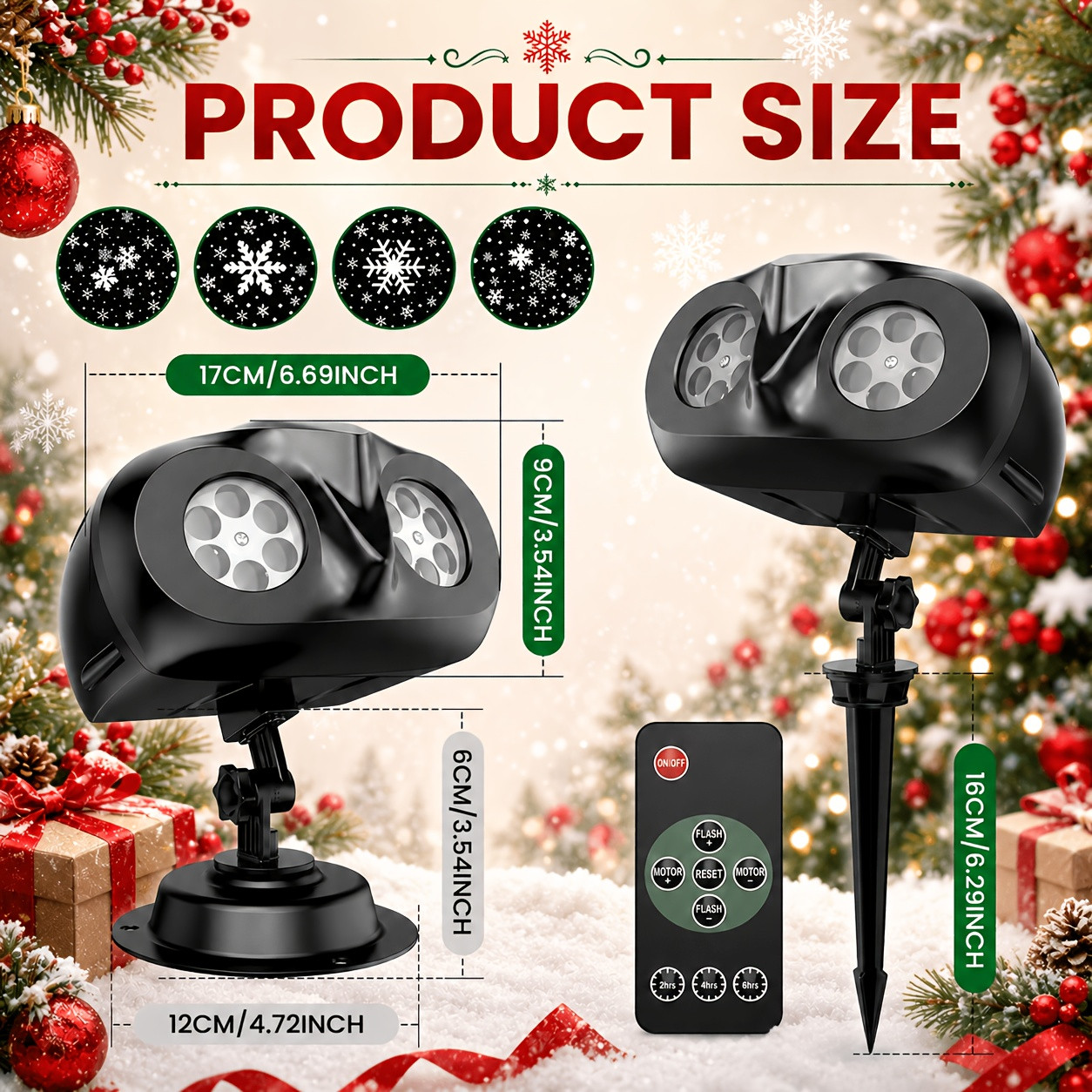 Projecteur de lumière à flocons de neige avec télécommande