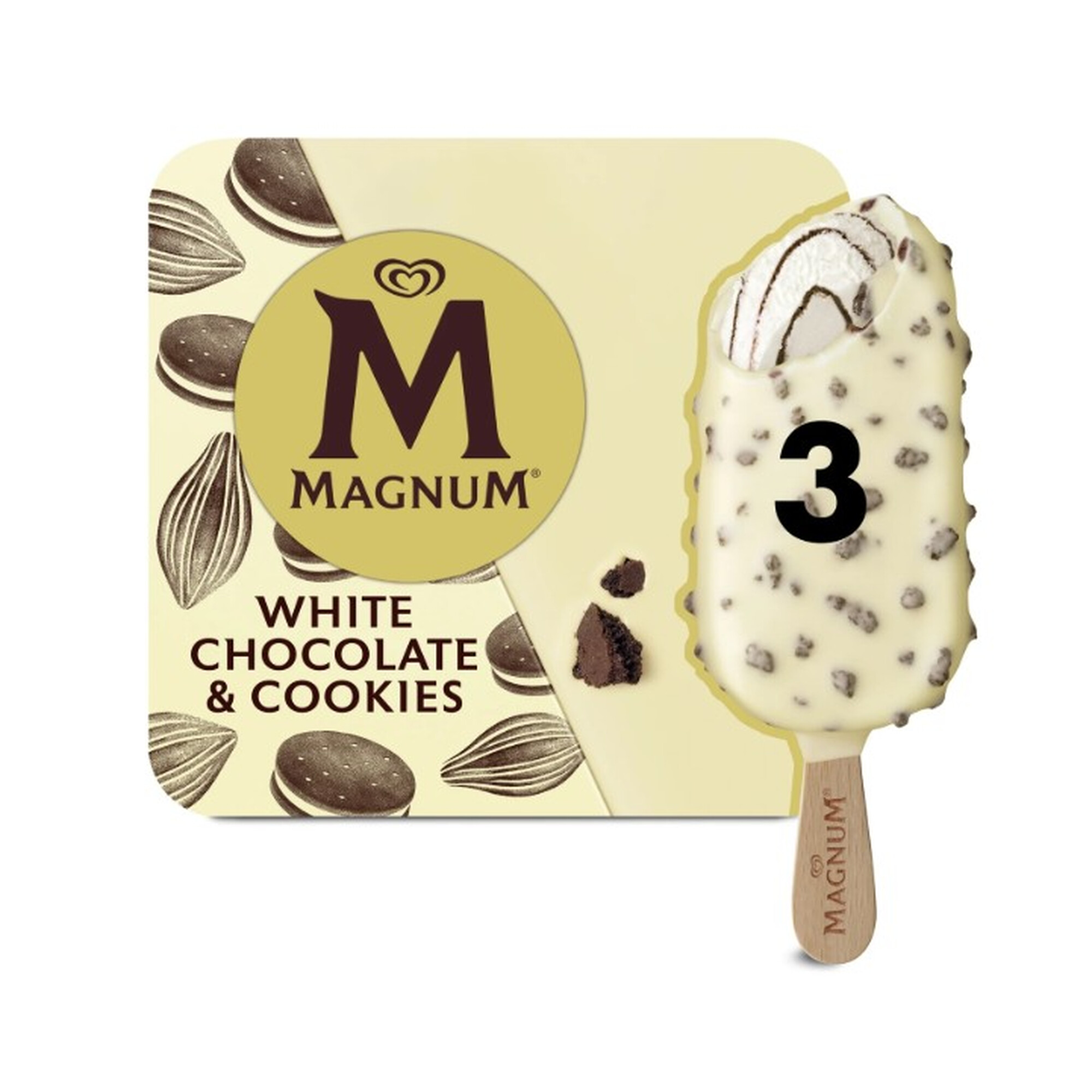 MAGNUM Pack of 3 White Chocolate & Cookies Ice Cream Sticks